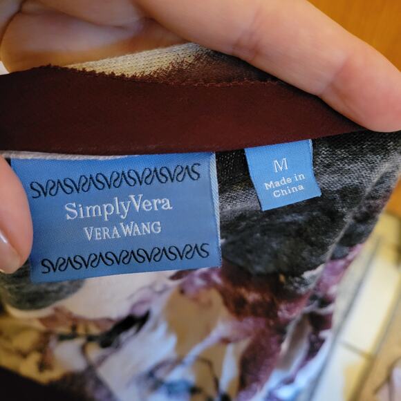 Simply Vera Wang Medium Floral Print Chiffon Trim Cardigan Waist Tie - Picture 9 of 9